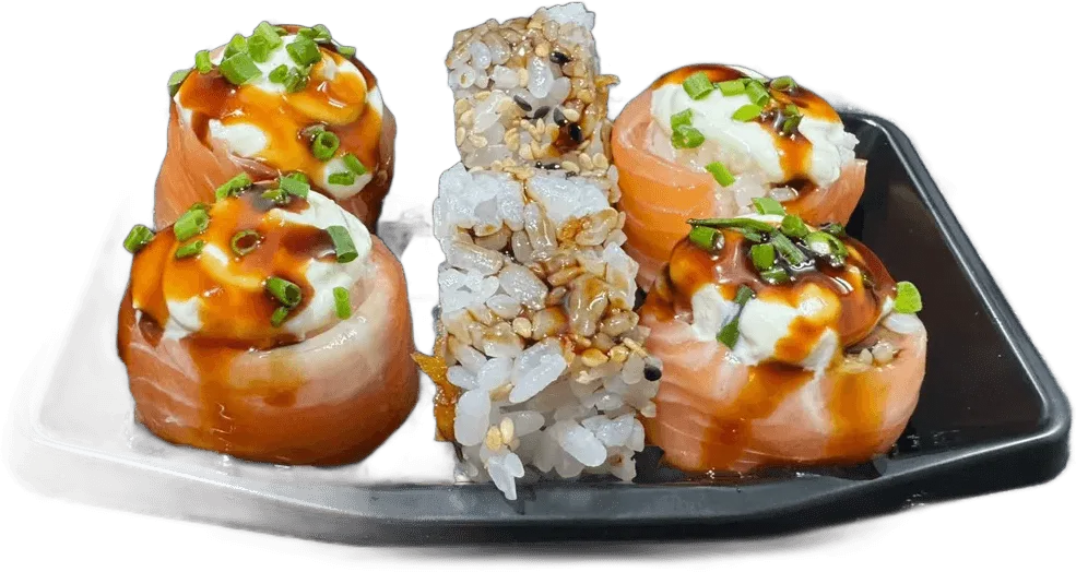 Combo C6 — Joe de salmão com cream cheese e uramaki salmão skin com teriyaki